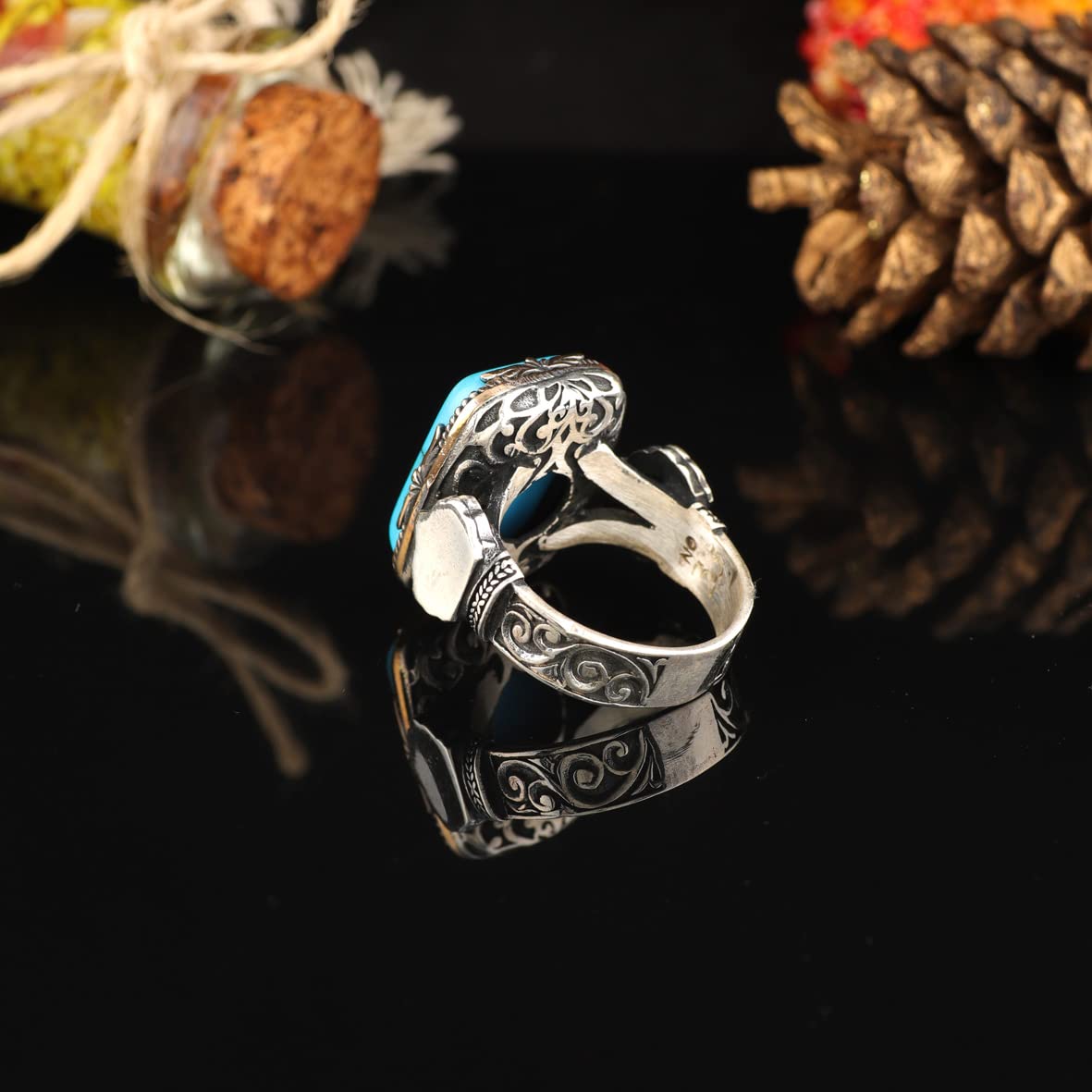 925K Sterling Silver Mens Turquoise Ring