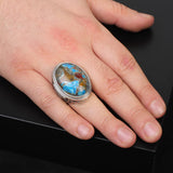 Mens Sterling Silver Turquoise Ring – Special Large Gemstone Ring with Chunky Ottoman Design — image 6