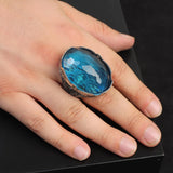 Aquamarine Ring with Large Oval Stone – Vintage Men’s Ring in Polished 925 Sterling Silver — image 2