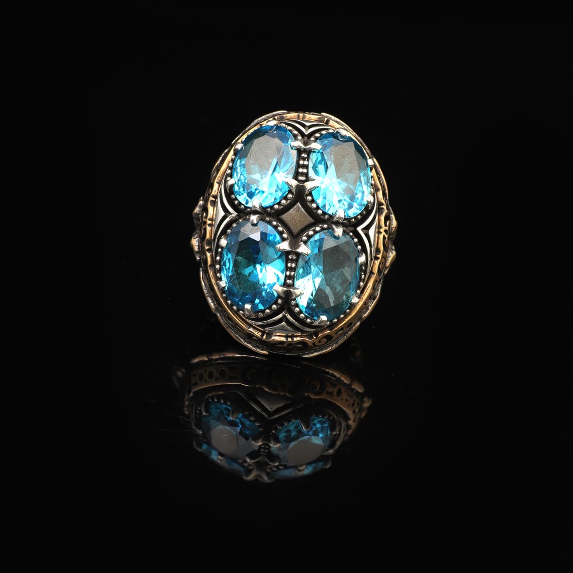 Handmade Aquamarine Dragon Ring Ottoman Style – Large Statement Vintage Gemstone Ring