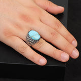Mens Turquoise Signet Ring – Handmade Vintage Sterling Silver Gemstone Ring for Men with Custom Engraving – Engagement Ring + Gift Silver Polishing Cloth — image 2