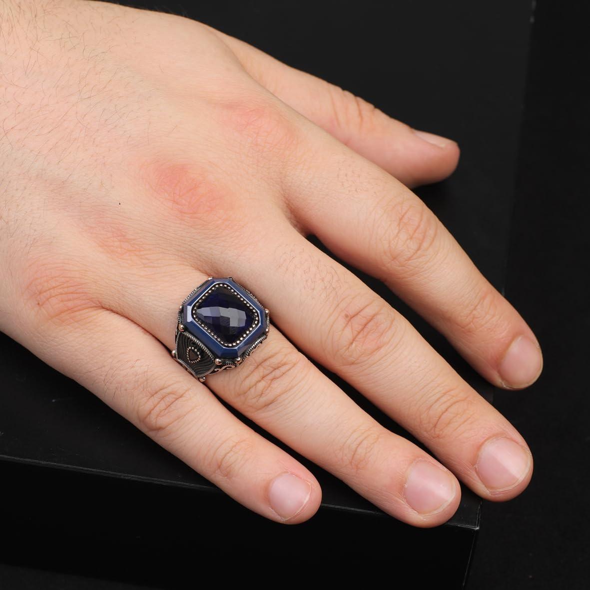Vintage Blue Tiger Eye Ring for Men