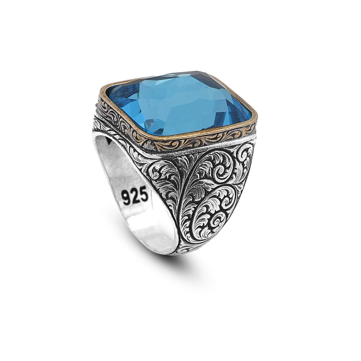 "Handmade Vintage Men's Ring with 925 Sterling Silver and Gemstone - Unique Jewelry Piece - Ring with Silver Polishing Cloth Gift