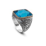 Vintage Handmade 925 Sterling Silver Men's Aquamarine Ring - 925 Sterling Silver Rings for Men - Handcrafted Ring for Men — image 1