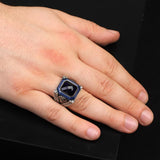 Vintage Blue Tiger Eye Ring with Lion Design - Men's Gemstone Ring in 925 Sterling Silver - Turkish Style Polished Engagement Ring - Handmade with Silver Polishing Cloth Gift — image 2