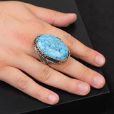 Handmade Ottoman-Style Herringbone Turquoise Ring for Men – Chunky Sterling Silver Engagement Ring with Vintage Gemstone — image 2