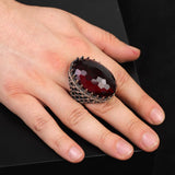 Vintage Ottoman Garnet Ring - Handmade Large Gemstone Ring for Men — image 2