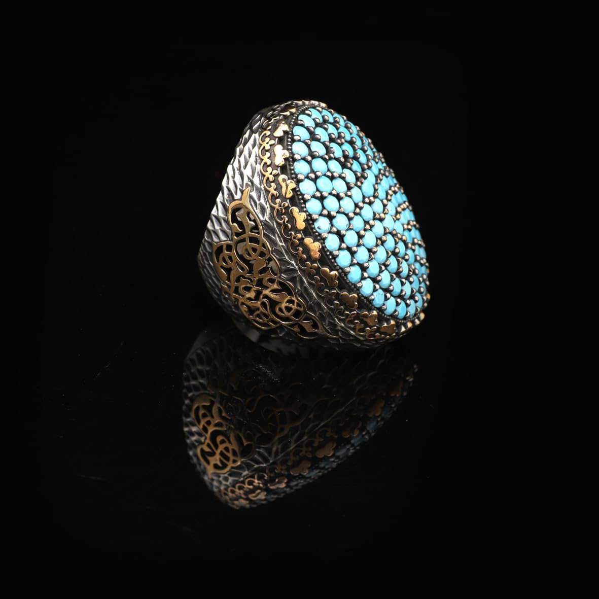 Micro Turquoise Ring Ottoman Large Statement Ring Vintage Sterling Silver Chunky Silver Ring Handmade Gemstone Promise Ring for Him