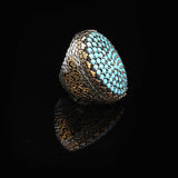 Micro Turquoise Ring Ottoman Large Statement Ring Vintage Sterling Silver Chunky Silver Ring Handmade Gemstone Promise Ring for Him — image 2