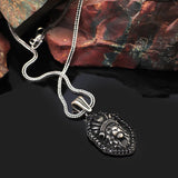 Lion Necklace with Micro Onyx Stone – American Indian Chief Gothic Sterling Silver Biker Pendant - Sterling Silver Lion Necklace — image 2