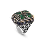 Handmade Emerald and Sapphire Stone Ottoman Ring – Large Statement Vintage Gemstone Ring — image 1