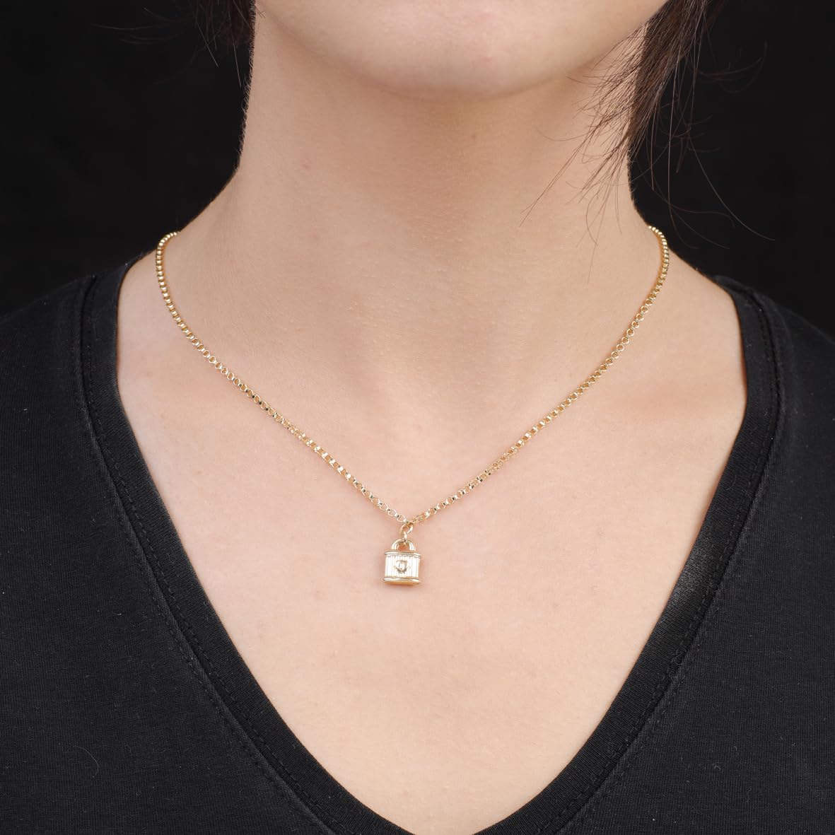 Gold Plated and Sterling Silver Lock Necklace - Lock Pendant Choker - Gold Plated and Sterling Silver for Women - Birthday Gifts for Women
