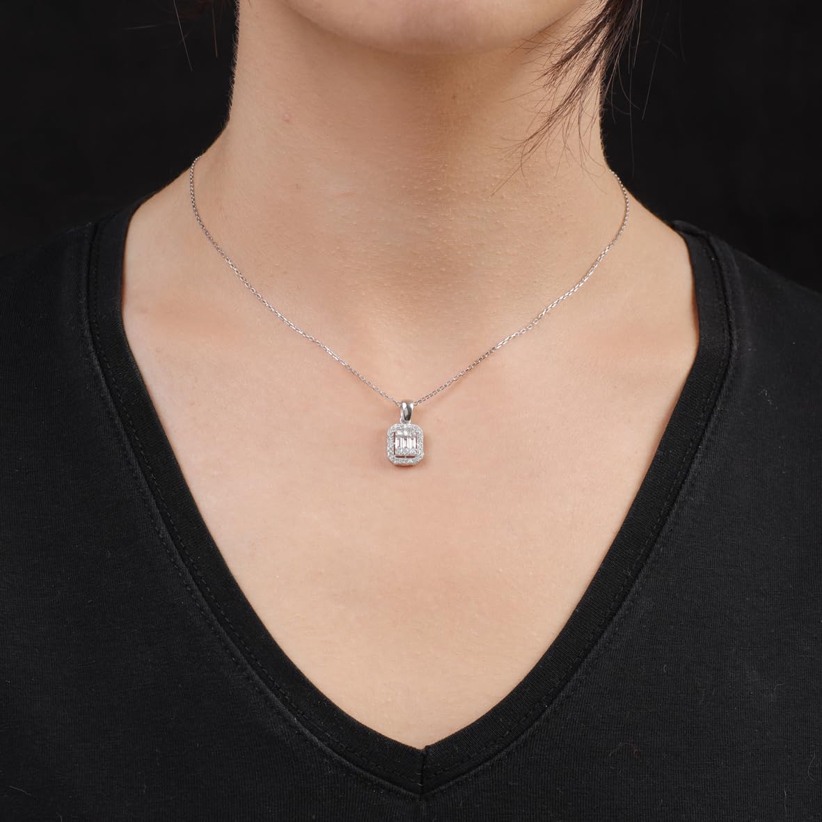 Sterling Silver Baguette Necklace - Sterling Silver Aesthetic Jewelry for Women - Cute Baguette Necklace in Sterling Silver