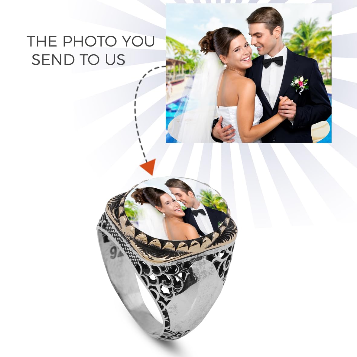 Handmade 925 Sterling Silver Personalized Rings - Custom Photo Ring with Name Engraving
