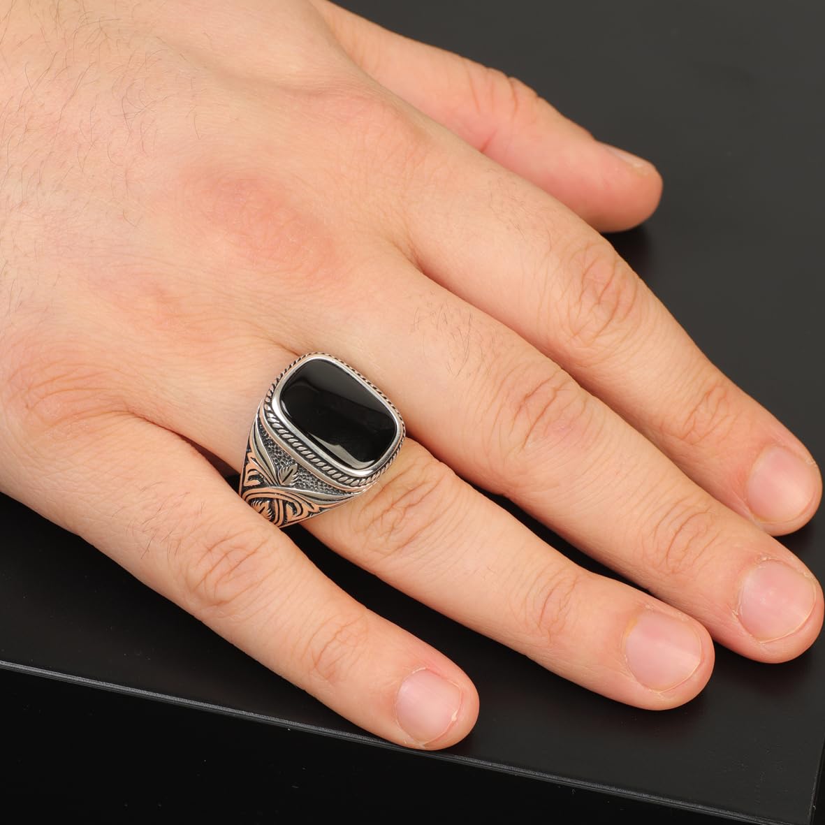 Onyx Ring Signet Ring Ottoman Vintage Ring Sterling Silver Ring Pinky Ring Silver Signet Ring Gemstone Ring Ottoman Statement Ring Vintage Ring