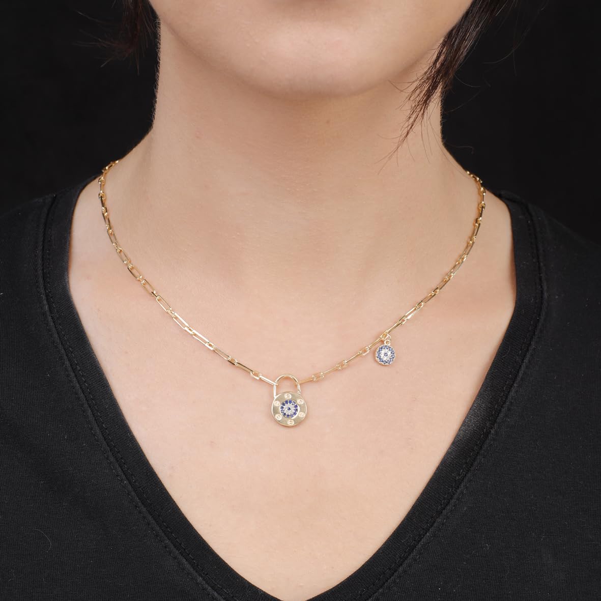 Sterling Silver Evil Eye and Lock Necklace for Women - Cute Evil Eye and Lock Necklaces in Gold Plated Jewelry - Birthday Gifts for Women