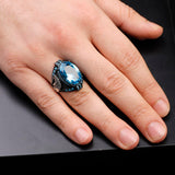 Aquamarine Stone Custom Animal Eagle Ring for Men - Handmade 925 Sterling Silver Jewelry — image 6
