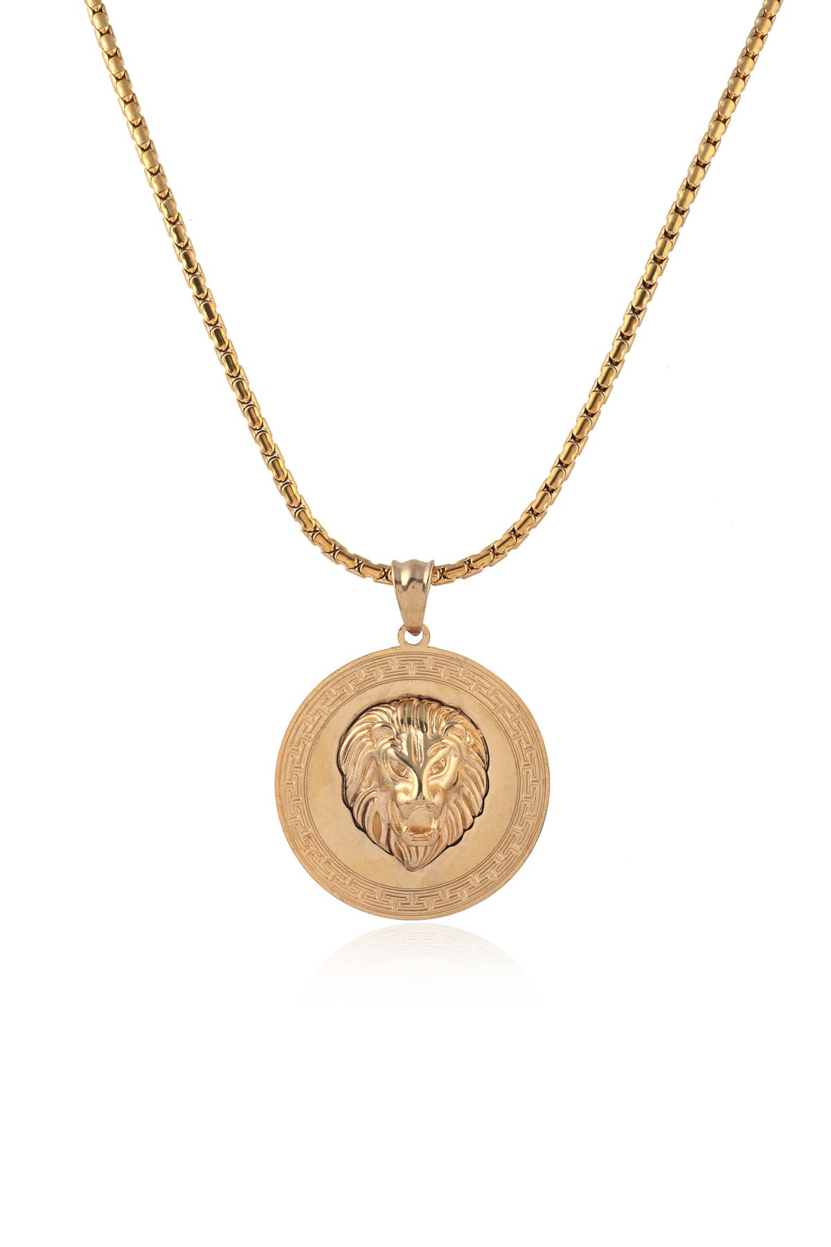 Lion Figure Stainless Steel Curb Chain Boxed Gold Necklace For Men