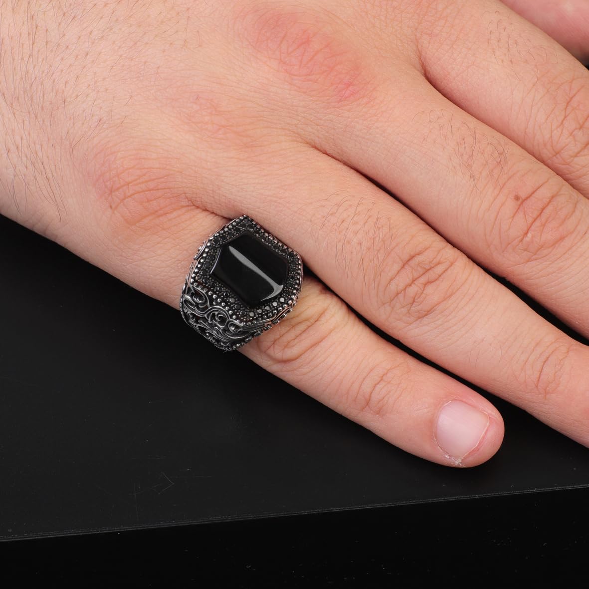 Men’s Black Onyx Gemstone Signet Ring