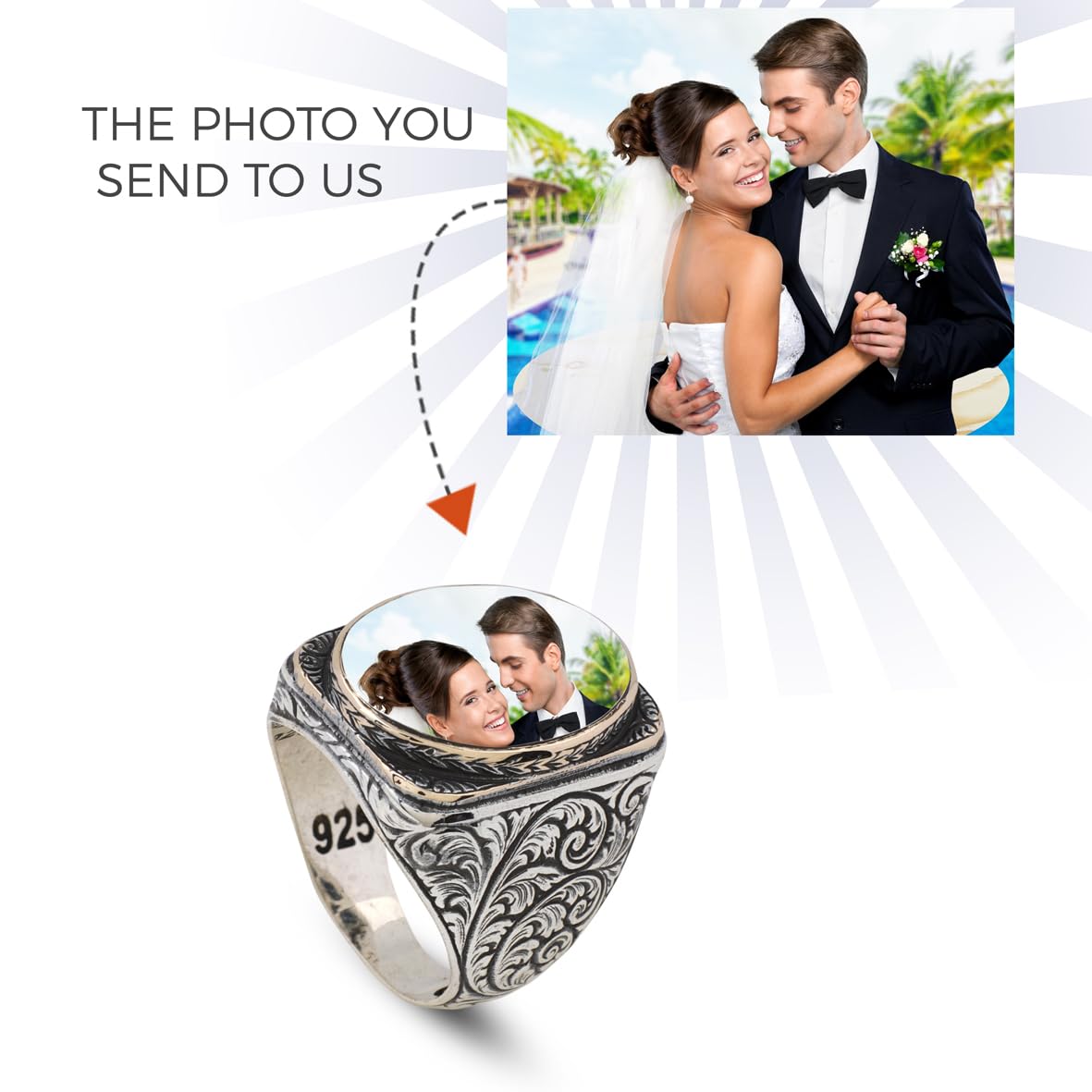 Handmade 925 Sterling Silver Personalized Rings - Custom Photo Ring with Name Engraving