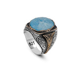 Vintage Handmade 925 Sterling Silver Men's Aquamarine Ring - 925 Sterling Silver Rings for Men - Handcrafted Ring for Men — image 1