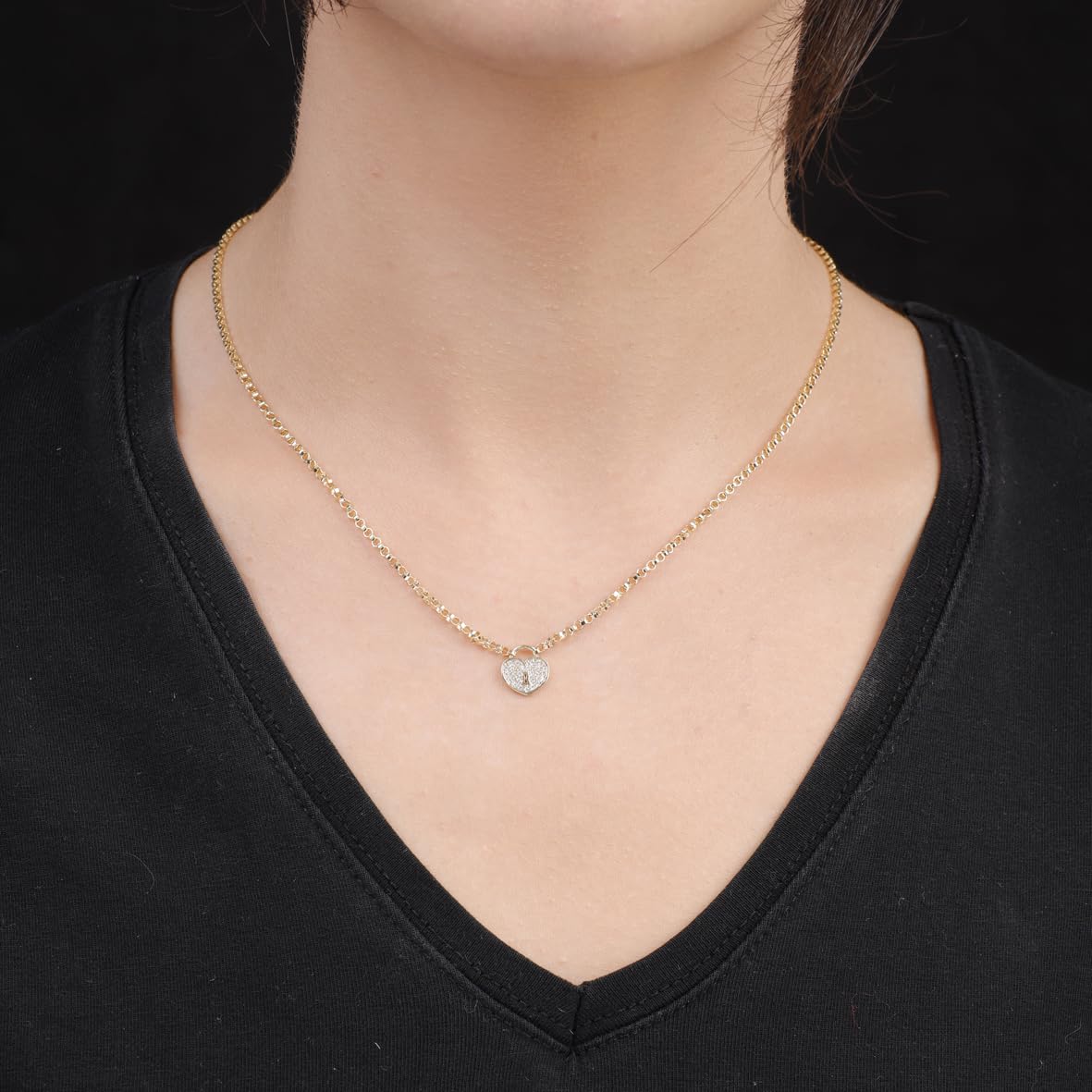 Sterling Silver Heart Necklace and Lock - Cute Heart Necklace and Lock in Gold Jewelry - Gold Plated Heart Necklace Aesthetic Charm - Aesthetic Gold Plated Heart and Lock Necklace