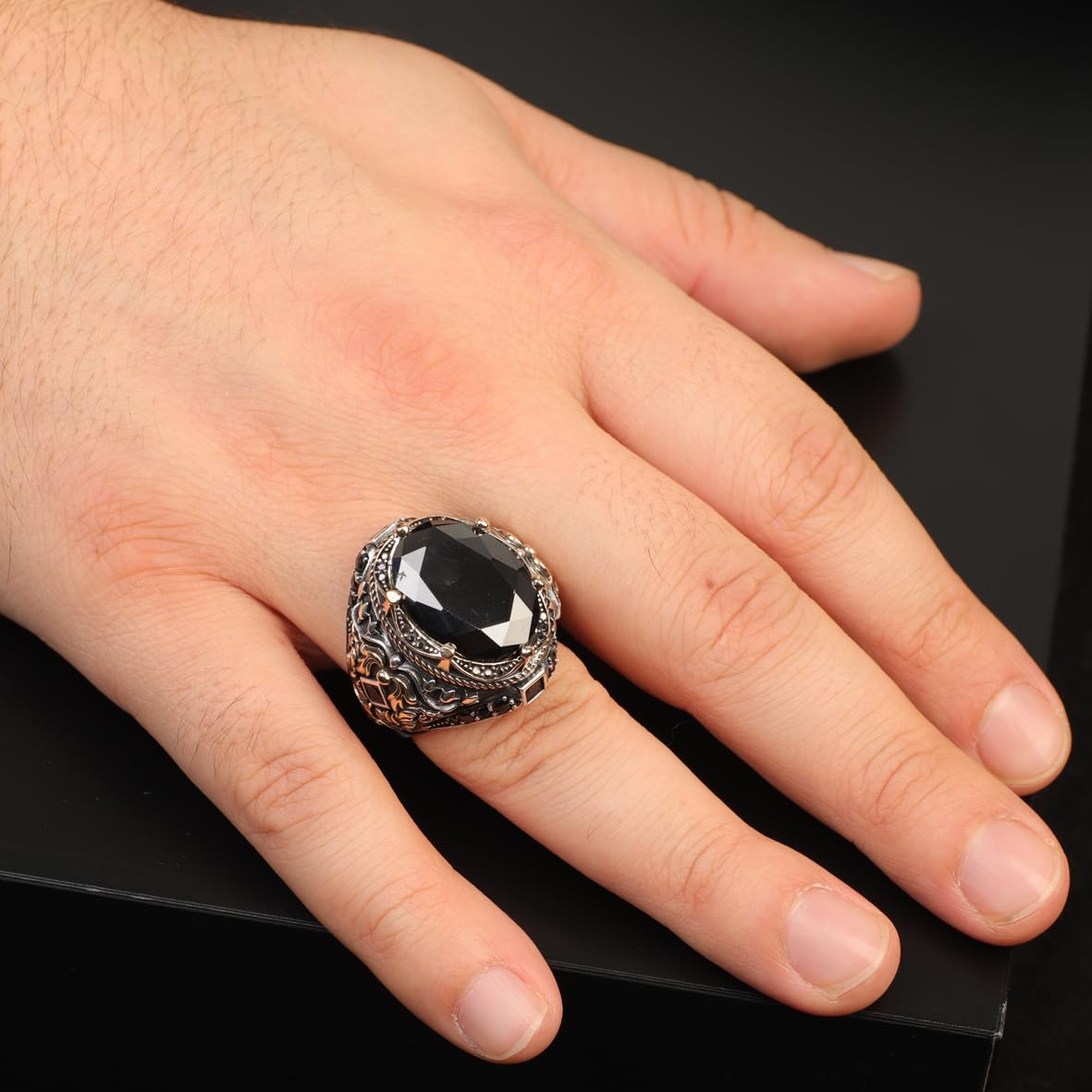 Large Statement Onyx Ring Ottoman Style – Handmade Vintage Gemstone Ring