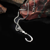 Sterling Silver Fishing Needle Necklace – Polished Hook Pendant – Biker Mens Necklace with Silver Chain & Silver Cleaning Cloth Gift — image 2