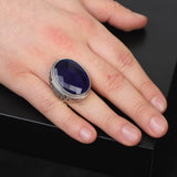Sapphire Ring for Men – Large Chunky Silver Ring with Micro Sapphire Stone — image 6