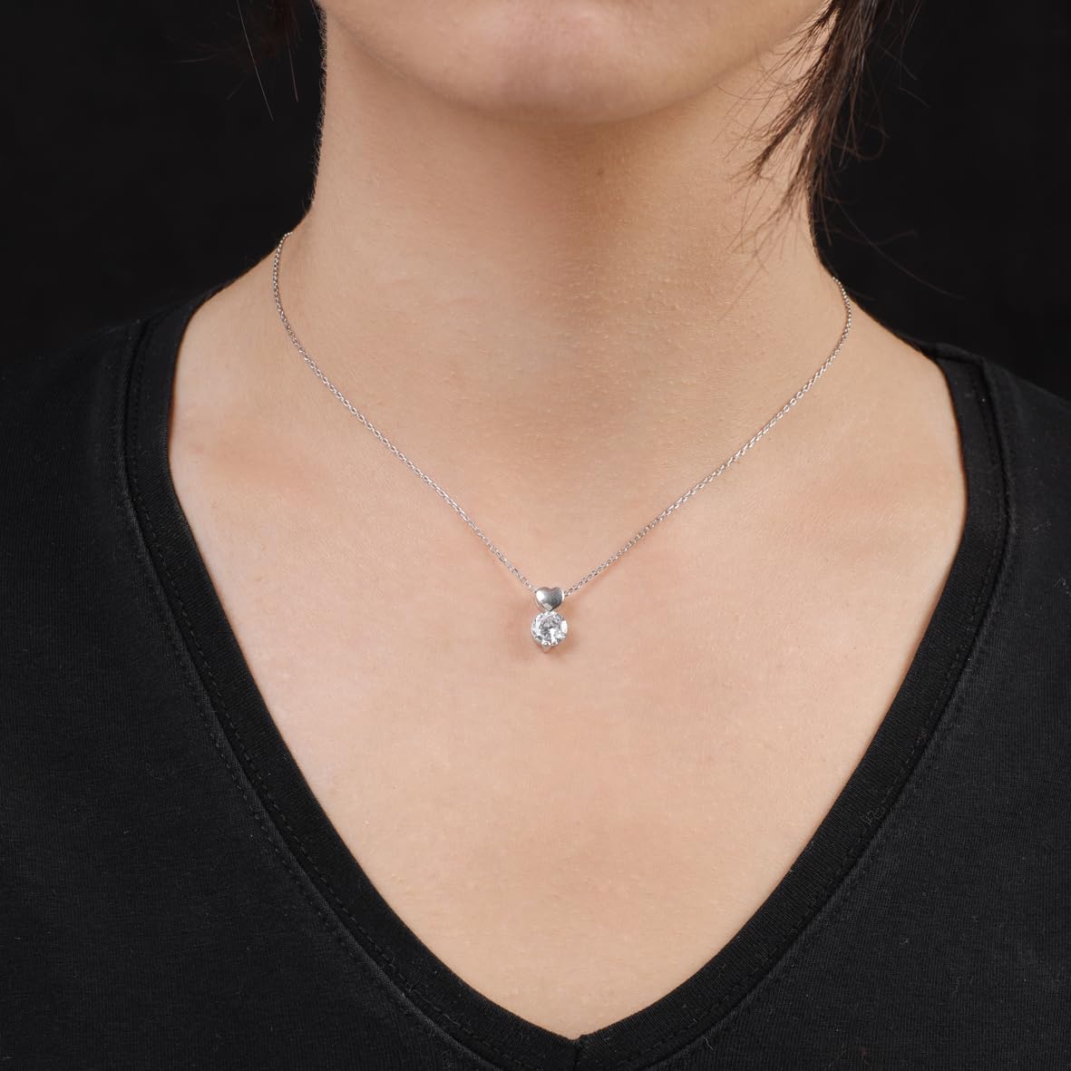 Zircon Necklace with Heart Pendant in Sterling Silver - Sterling Silver Heart Necklace for Women - Aesthetic Jewelry with Cute Necklaces - Birthday Gifts for Women