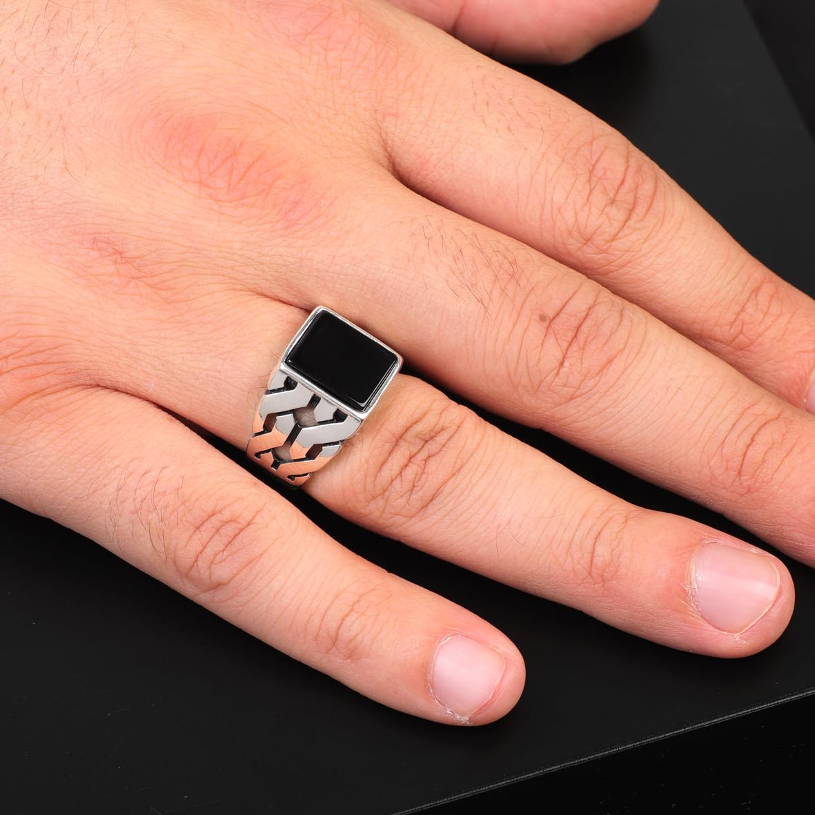 Black Onyx Signet Ring for Men
