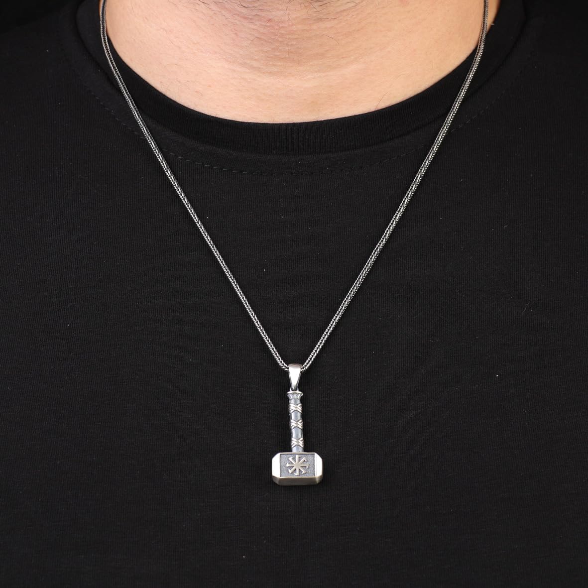 Viking Knob Necklace - Sterling Silver Men’s Pendant with Gothic & Biker Style Silver Chain - Free Cleaning Cloth