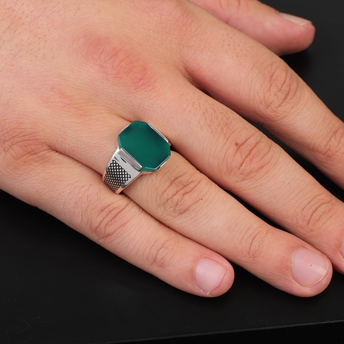 Vintage Ottoman Jade Signet Ring for Men – Sterling Silver Pinky Ring