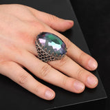 Mystic Topaz Ring - Oval Stone Large Gemstone Ring Men Vintage Ottoman Handmade 925 Sterling Silver Rings with Silver Polishing Cloth Gift — image 2