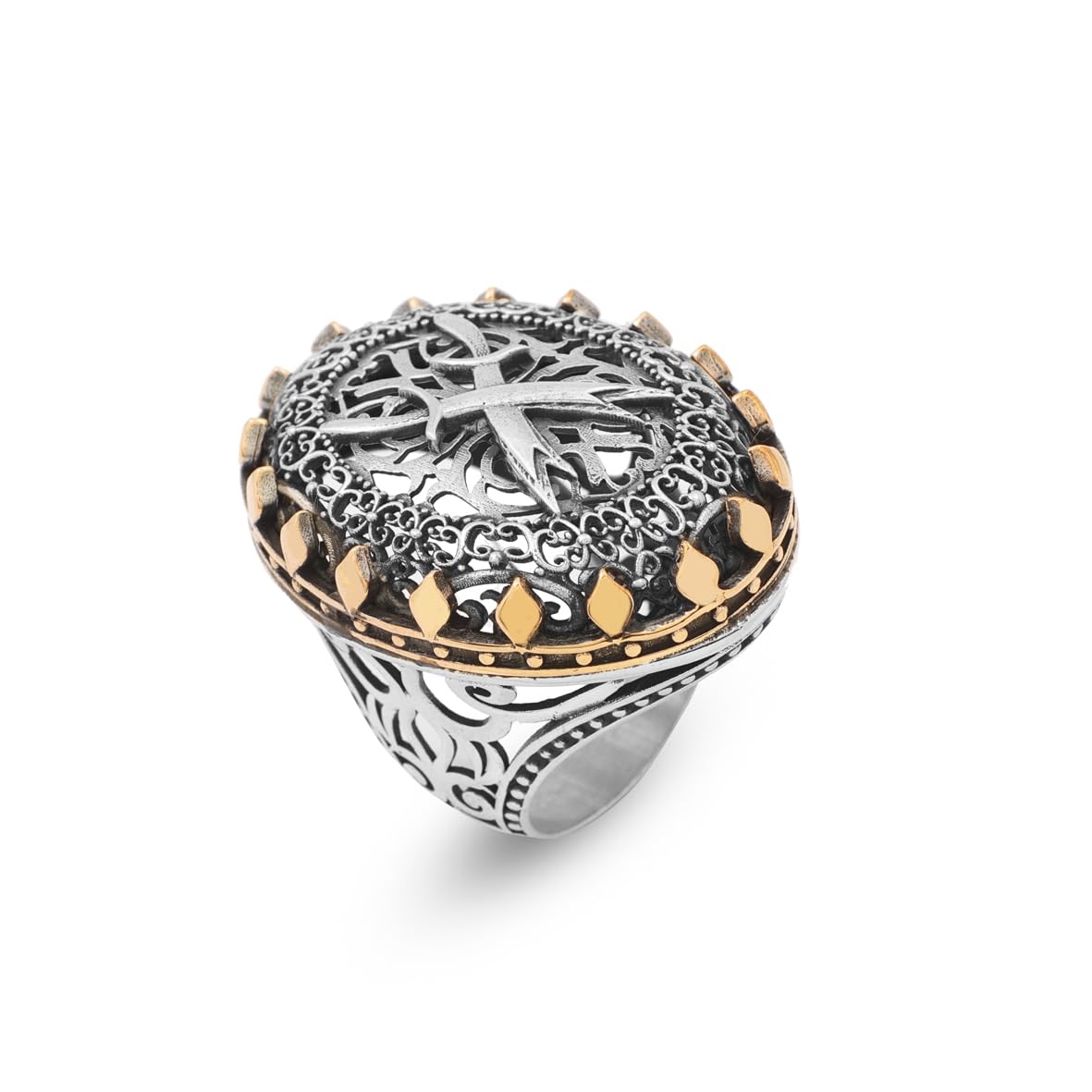 Sword Signet Ring Large Statement Whiskey Barrel Chunky Silver Ottoman Vintage 925 Sterling Promise Engagement Ring Gift for Husband