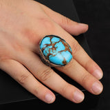 Special Turquoise Stone Ring – Large Oval Stone in Polished 925 Sterling Silver — image 2
