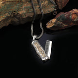 Polished Barber - Comb Necklace in Sterling Silver - Men's Gothic Biker Pendant with Silver Chain & Cleaning Cloth Gift — image 2