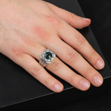 Handmade Emerald Gemstone Watch Band Engagement Ring for Men Vintage 925 Sterling Silver — image 2