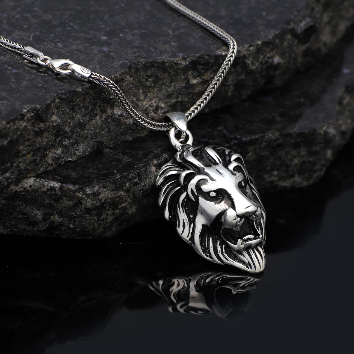 Sterling Silver Lion Necklace for Men - Animal-inspired Jewelry - Complete with Men's Silver Chain - Birthday Gifts