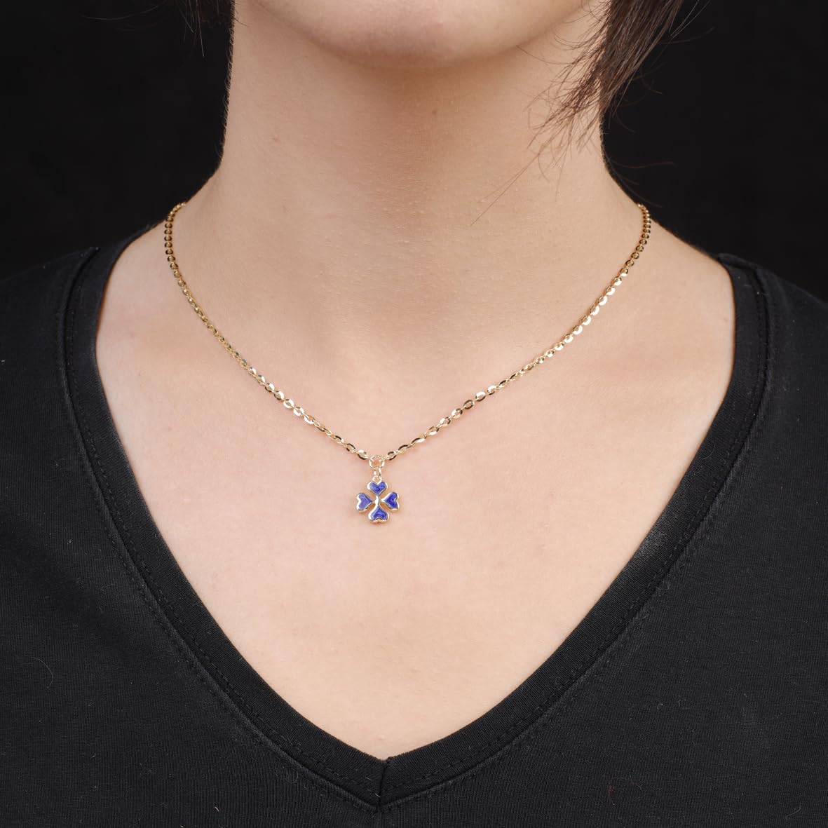 Four-Leaf Clover and Heart Pendant Sterling Silver Gold Plated Necklace - Aesthetic Jewelry - Sterling Silver Gold Plated for Women - Birthday Gifts for Women