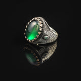 Mens Jade Ring – Handmade Ottoman Style Oval Gemstone Sterling Silver Ring — image 5