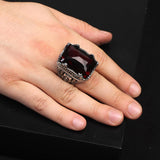 Vintage Large Garnet Ax Ring for Men - 925 Sterling Silver Turkish Handmade Polished Engagement Ring with Silver Polishing Cloth Gift — image 2