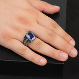 Mens Sapphire Ring – Handmade Ottoman Style Sterling Silver Gemstone Engagement Ring with Custom Engraving and Gift Silver Polishing Cloth — image 2
