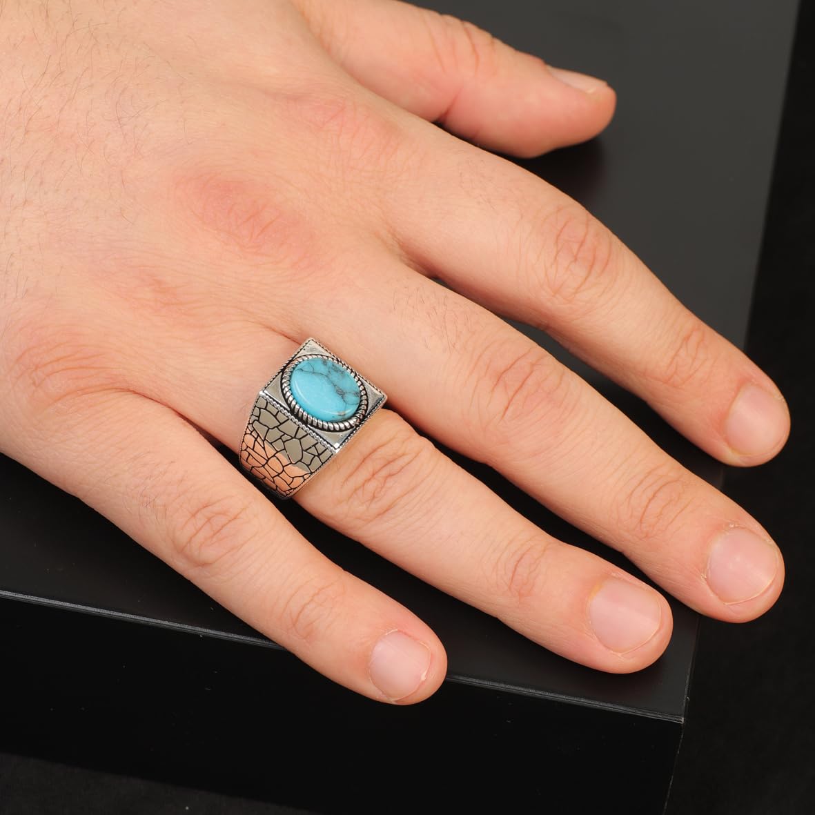 Mens Turquoise Ring Gemstone Ring Ottoman Statement Ring Vintage Ring Sterling Silver Ring Pinky Ring Gift for Him