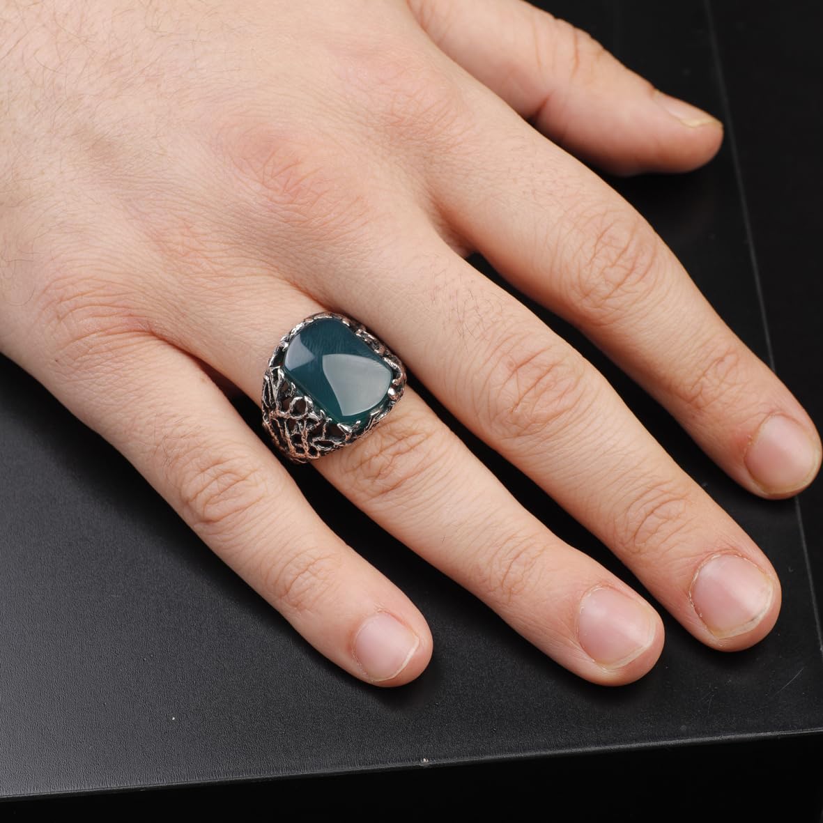 Handmade Jade Ring for Men - 925 Sterling Silver Gemstone Men's Jewelry with Ring and Silver Polishing Cloth Gift