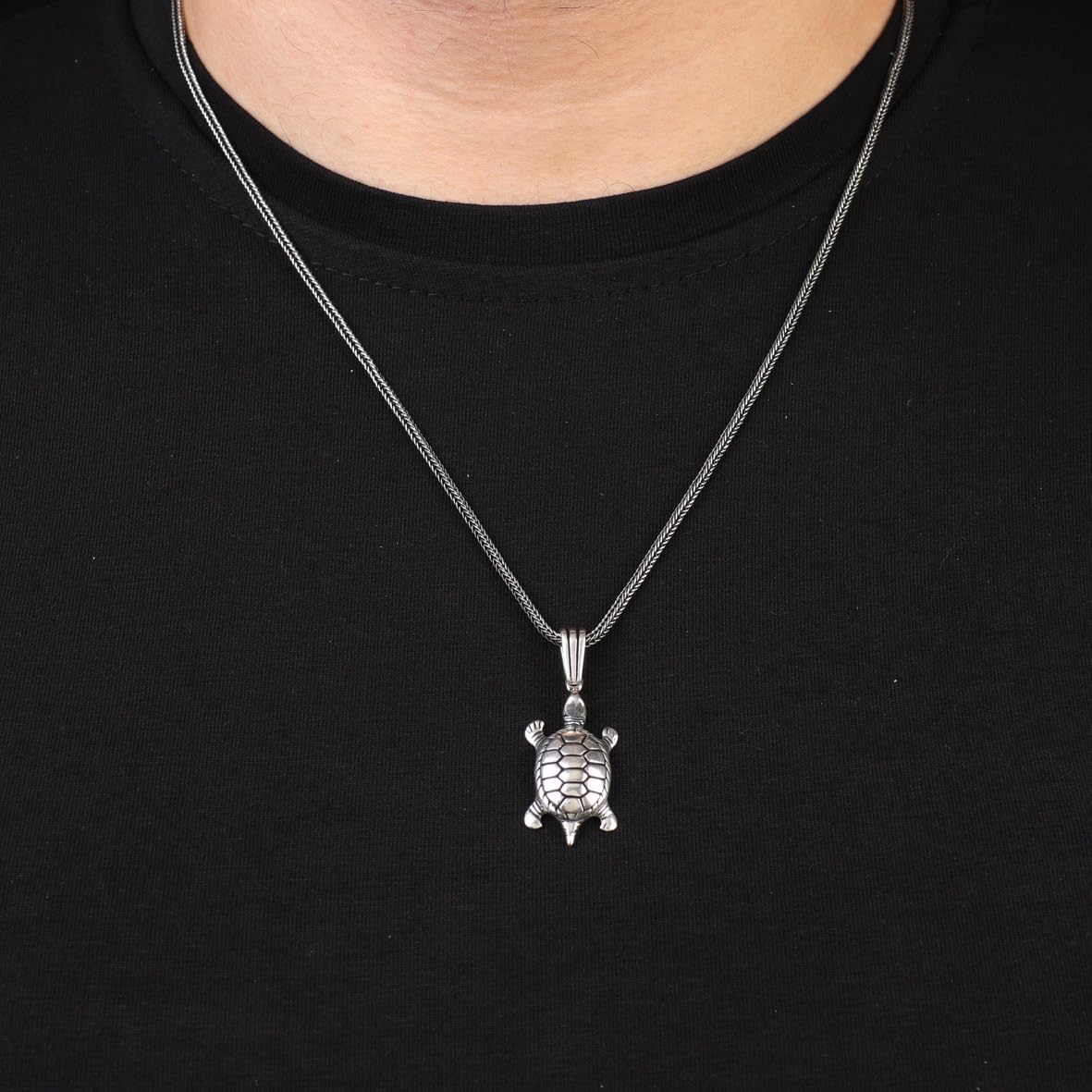 Sterling Silver Turtle Necklace - Gothic Biker Pendant for Men with Silver Chain & Free Cleaning Cloth Gift - Men’s Turtle Pendant Necklace