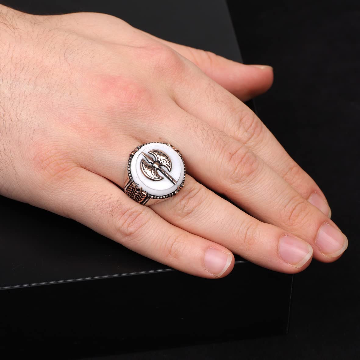 Mother of Pearl Gemstone Handmade Mens Ring