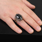 Vintage Ottoman Chunky Onyx Ring for Men – Handmade Gemstone Sterling Silver Engagement Ring with Custom Engraving + Gift Silver Polishing Cloth — image 2