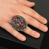 Garnet Eagle Signet Ring Large Statement Whiskey Barrel Chunky Silver Ottoman Vintage 925 Sterling Promise Engagement Gemstone Gift for Husband — image 6