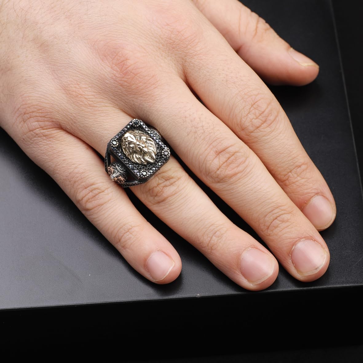 925 Sterling Silver Men's Ring - Handmade Lion Design
